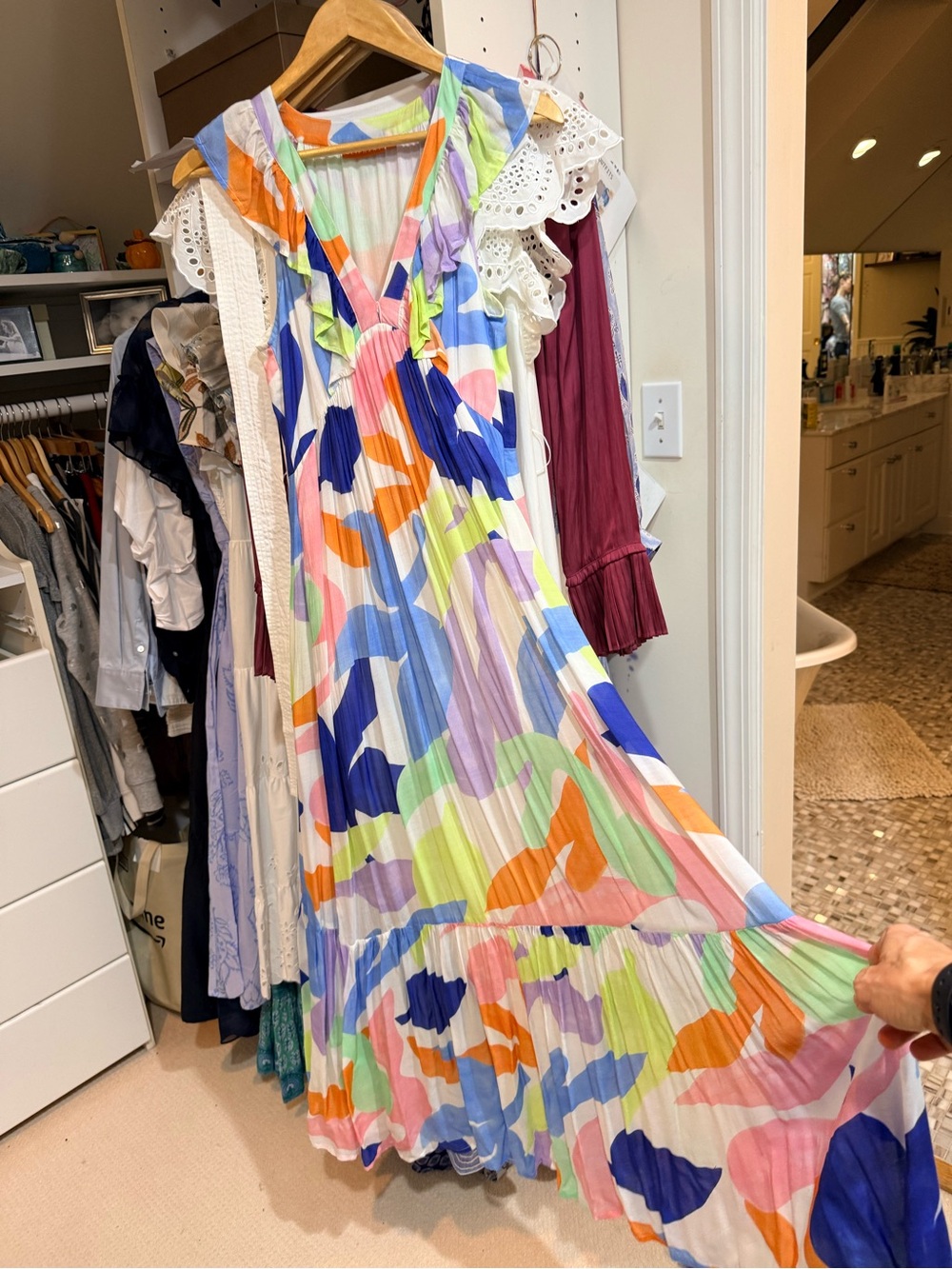 Oliphant Multicolor Abstract Ruffle Maxi Dress